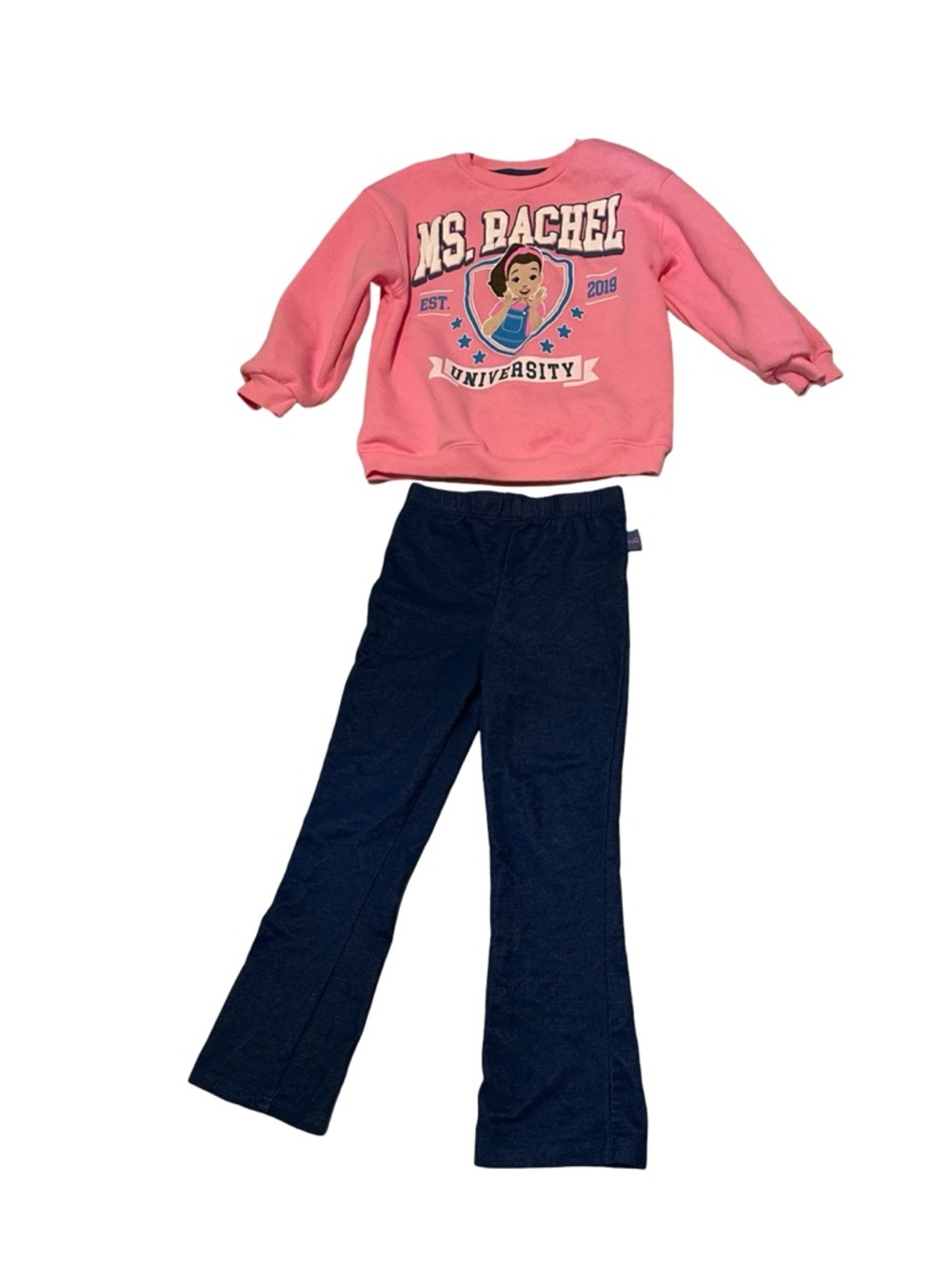 Ms. Rachel 2 Piece Outfit Set Girls 5T Pink Sweatshirt Navy Pants